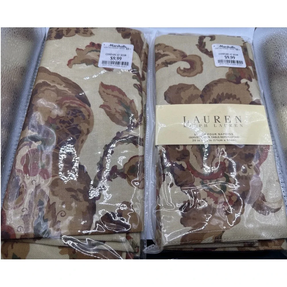 Lauren Ralph Lauren Hadley Tan Floral Paisley Cotton Napkins Set of 8 20x20